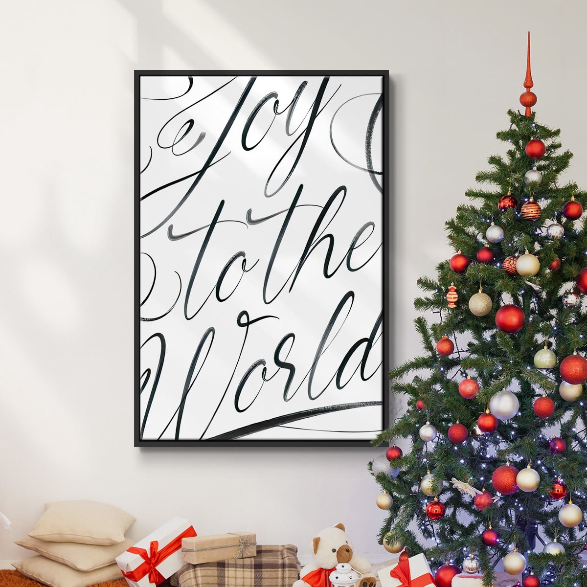 Joy To The World - Framed Gallery Wrapped Holiday Canvas - 27 x 41 - Black Frame