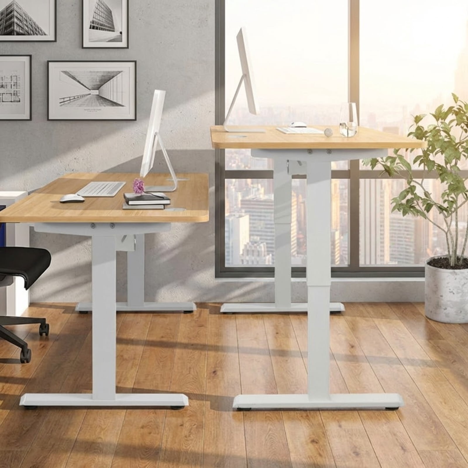 Furnibear 48-Inch Electric Standing Desk Adjustable Height with Memory Control Panel and USB Port, Natural