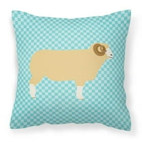 Carolines Treasures BB8154PW1818 Horned Dorset Sheep Blue Check Fabric Decorative Pillow, 18 x 18 in.