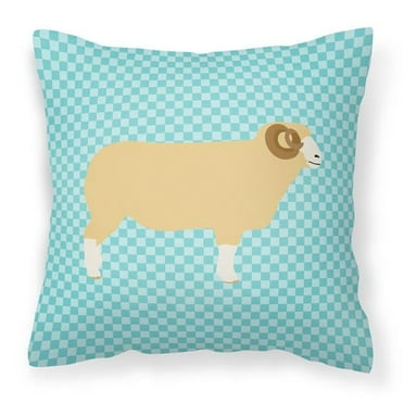 Carolines Treasures BB8154PW1818 Horned Dorset Sheep Blue Check Fabric Decorative Pillow, 18 x 18 in.