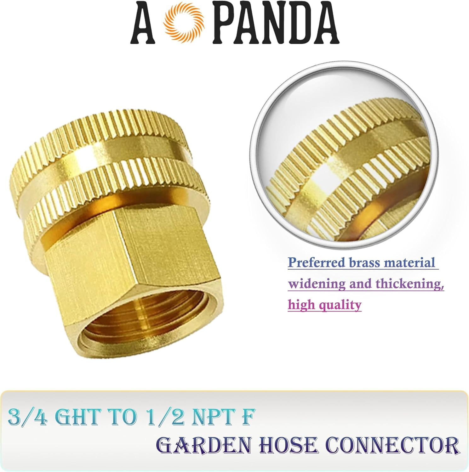 HRTGFD-Brass Garden Hose Threaded 3/4 GHT Female to 1/2 NPT Female Fitting Connect, Quick Swivel Connector Adapter,Double Female Thread 3/4 GHT x 1/2 NPT Pipe, 1 Pack and 2 pcs hose washers.