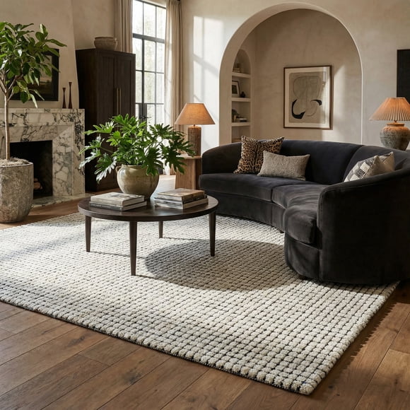 Rug Branch Tapis d'intérieur touffeté à la main moderne à carreaux beige et noir Maya