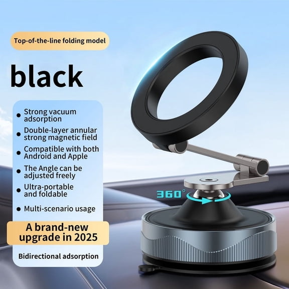 UUHYTG Rotating Magnetic Car Phone Holder, Vacuum Suction Cup Mount for Dashboard/Windshield, 360° Foldable Adjustable Stand, Universal Smartphone Grip