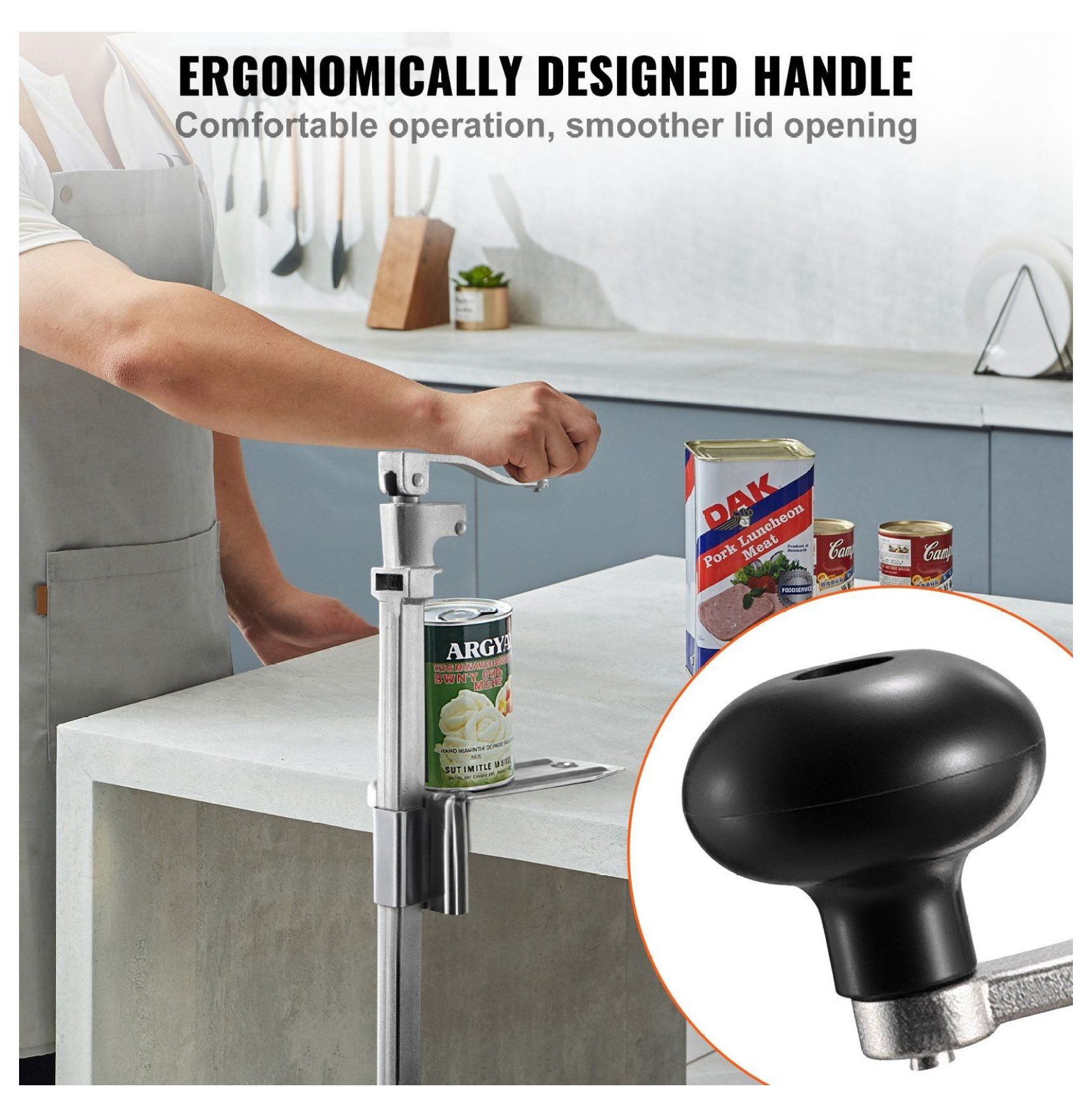 Commercial Can Opener, Heavy Duty Manual Can Opener for Large Cans - Up to 15.75", Restaurant Grade Tabletop Can Opener with Adjustable Height, Stainless Steel Blades