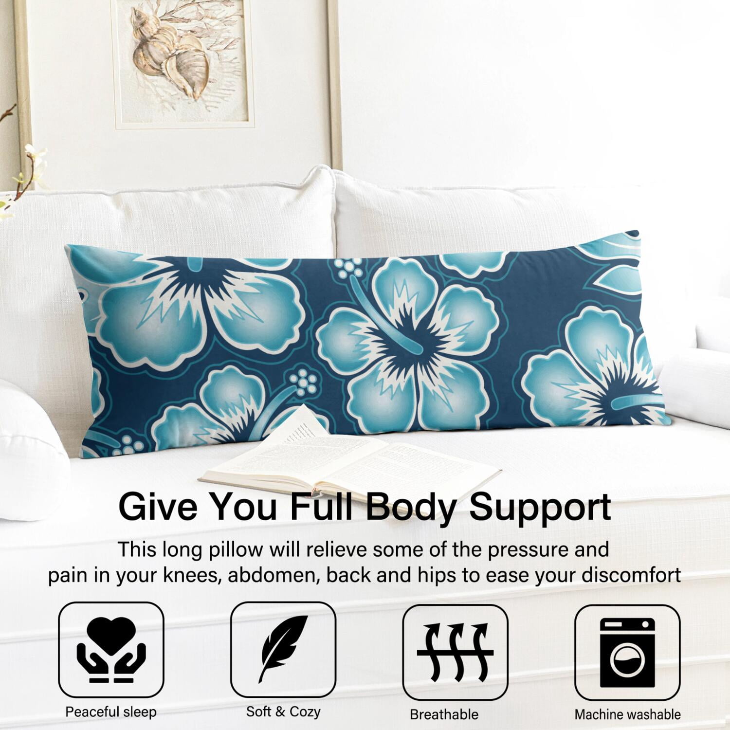 Colorful Boho Body Pillow Case 20x54 - Long Stretchy Pillow Cover with Hidden Zipper, Botanical Jungle Leaves Design, Easy to Maintain
