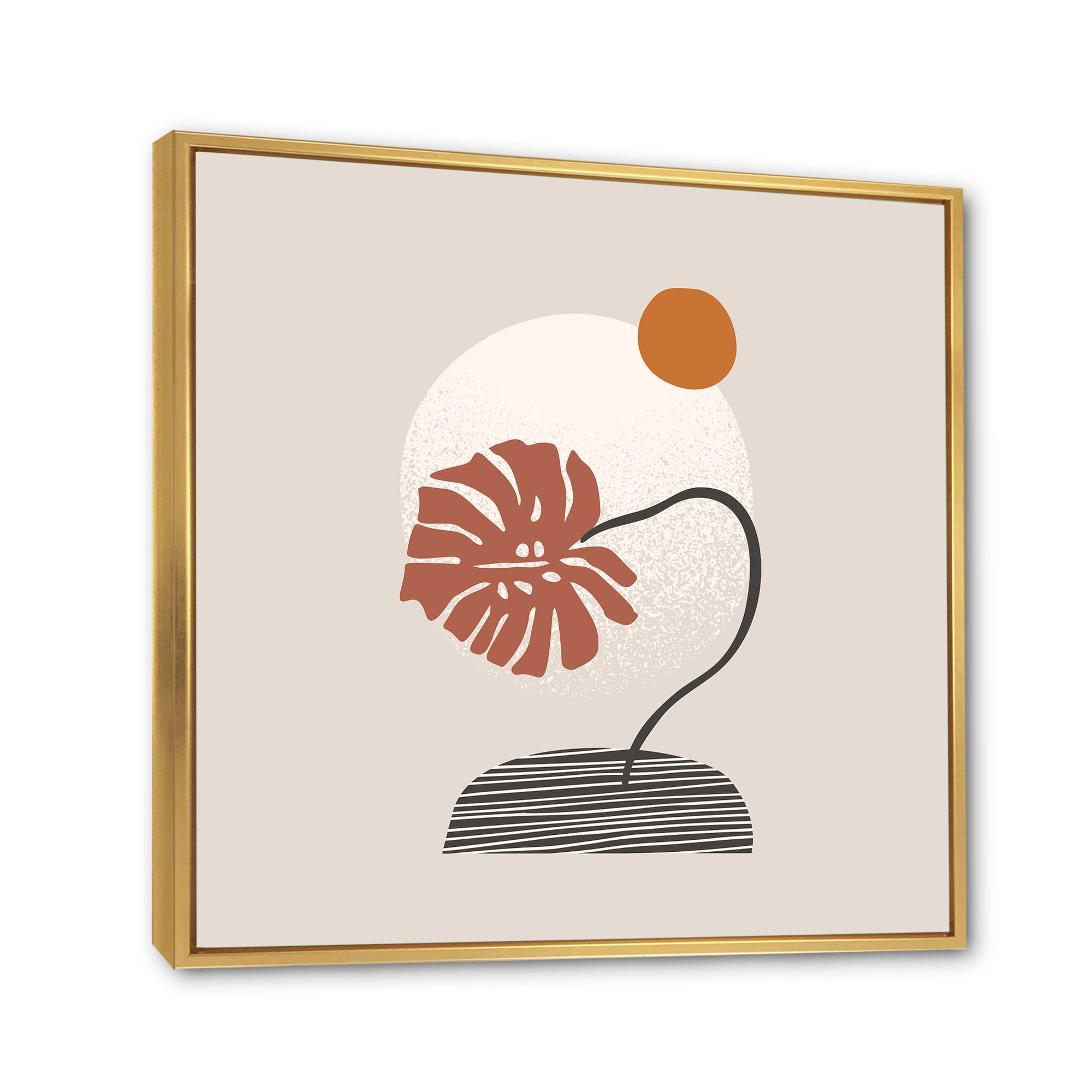 Designart 'Abstract Geometry Shapes and Tropical Palm Leaf III' Modern Framed Canvas Wall Art Print