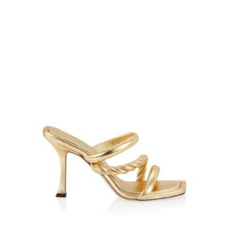 JIMMY CHOO Womens Gold Twisted Metallic Padded Diosa 90 Square Toe Slip On Leather Dress Heeled Sandal 39