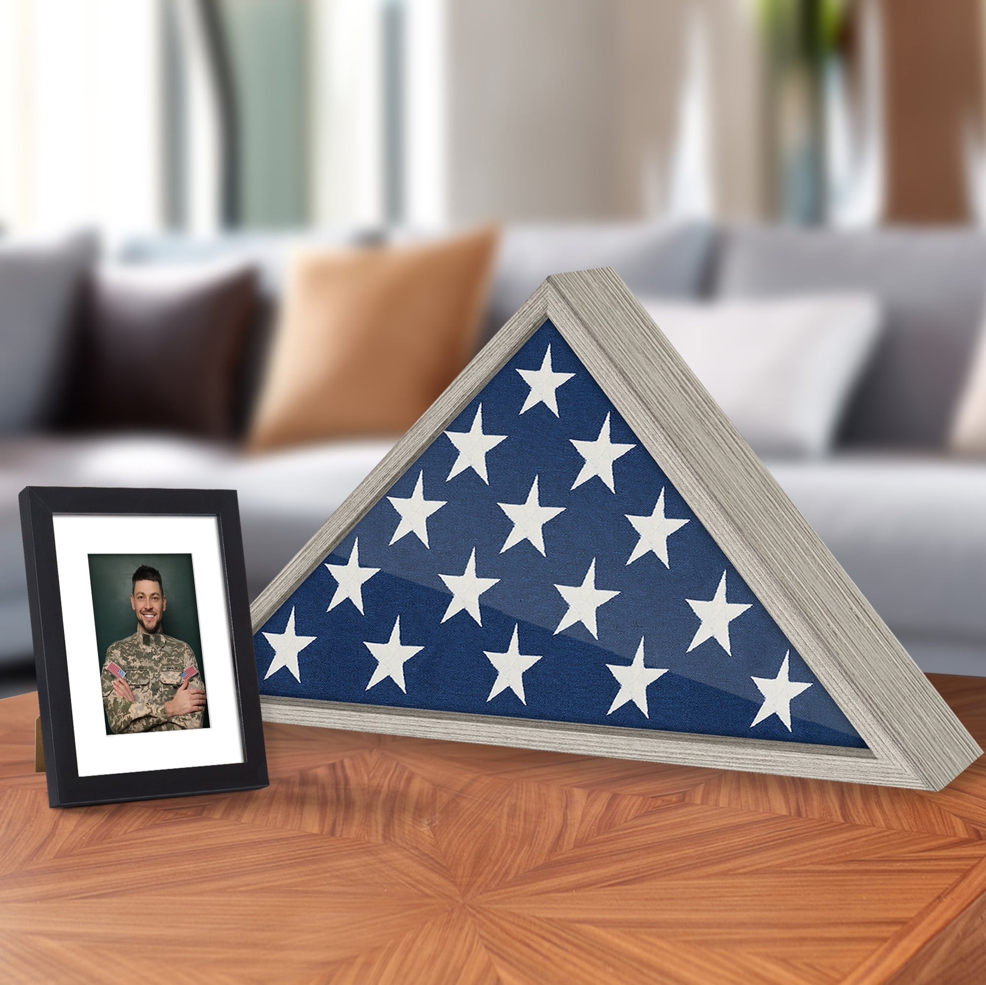 Americanflat 5x9.5 Picture Frame Large Flag Display Case Fits Folded Burial Flags Silhouette Box - Driftwood