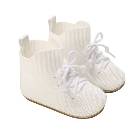 

Xfvqtps Baby Boys and Girls Walking Shoes Lace Up Cozy Soft Mesh Warm Knit Infant Boots Spring New Baby Knitted High Top Outside To Wear Non Slip Breathable Sweatproof Toddler Shoes White