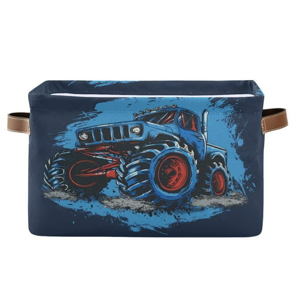 Cool Monster Truck Storage Bins with Handle Fabric Organizer Basket Foldable Box 1 Pack 14.2x10.2x8.3