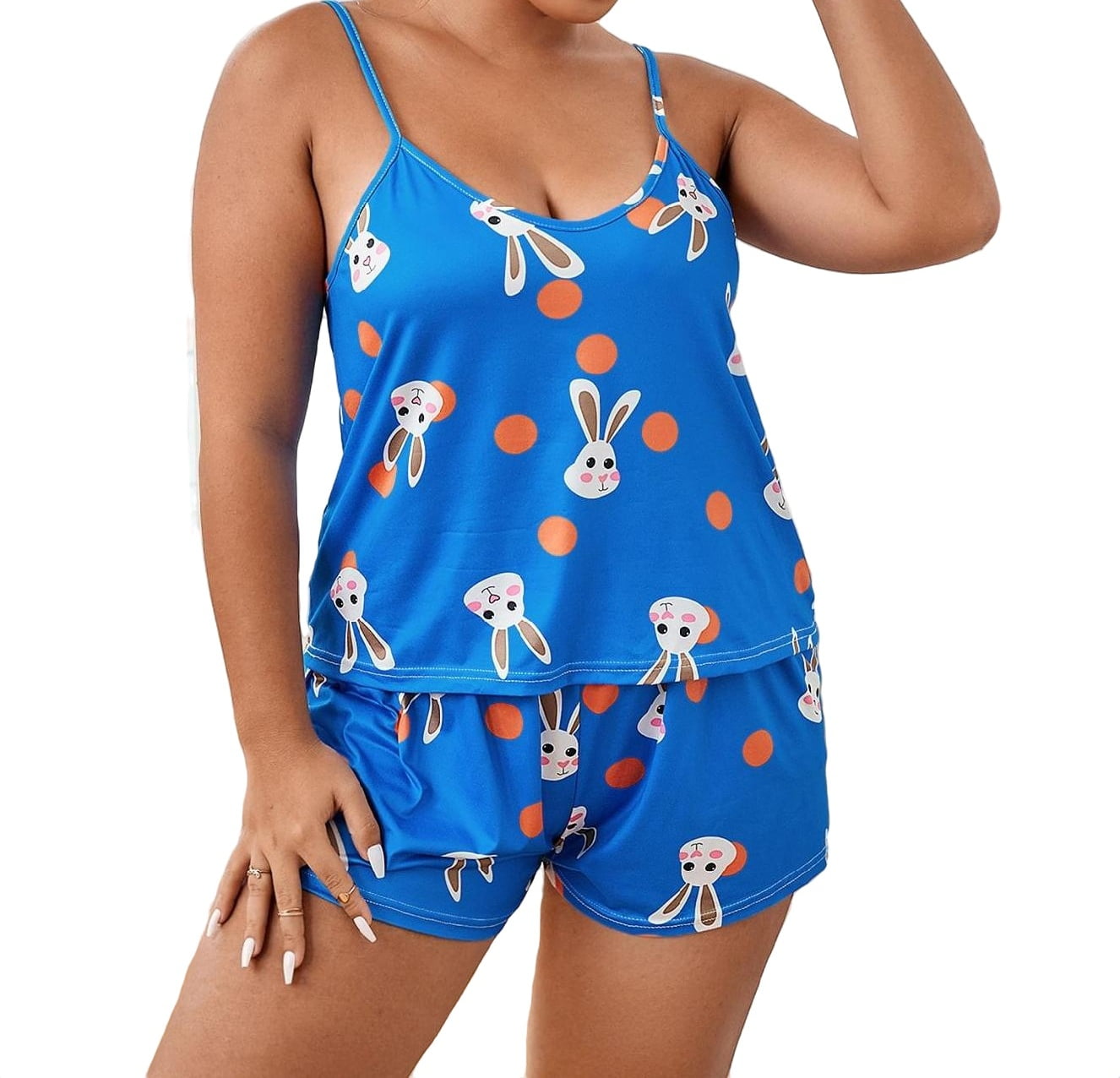 Womens Plus Pajama Sets Polka Dot Short Sets Sleepwear PJ Set Blue 1XL