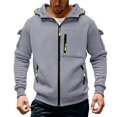 thumbnail image 2 of GrmtClth Hoodies for Men Full Zip Hooded Sweatshirt Multi Storage Zipper Pockets Oversized Cargo Long Sleeve Fall Winter Daily Sports Outerwear Gray 2XL, 2 of 5