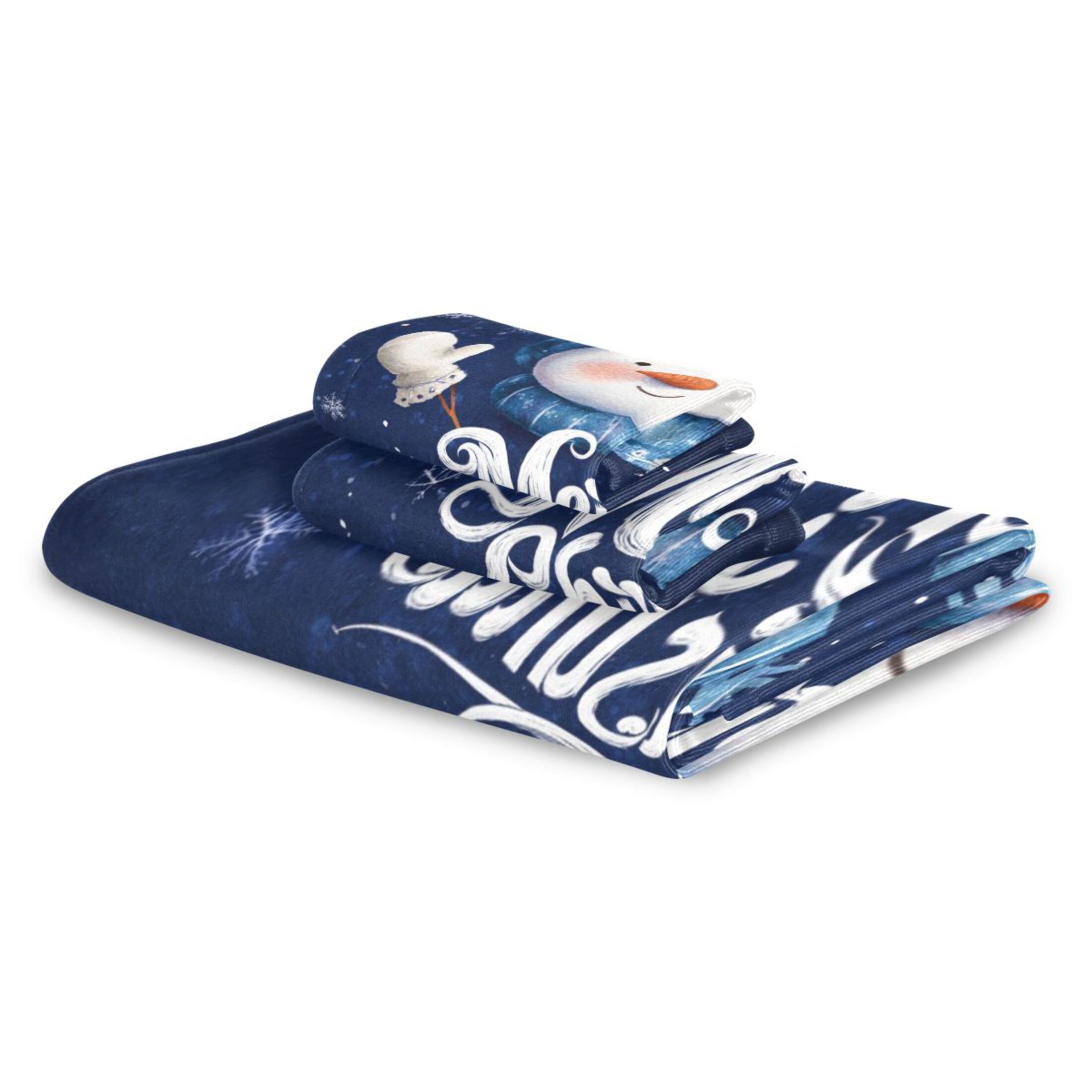 3 Piece Bath Towels Set Bath Towel, Hand Towel and Face Towel for Bathroom, Gym, Hotel Snowman Wearing Blue Scarf and Hat