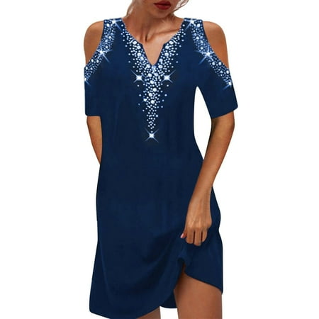 

Juebong Fashion Women Casual Sexy V-Neck Printing Hollow Out Short Sleeve Mini Dress