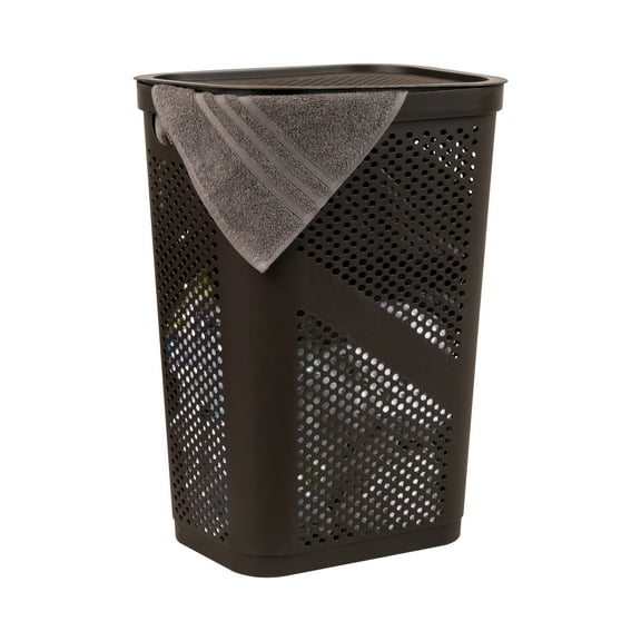 Mind Reader 60L Slim Laundry Hamper, Lid, Ventilated, Plastic, 17.25"L x 13.75"W x 23.5"H, Brown