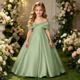 thumbnail image 2 of Fgnfyis Girls Dress Formal off Shoulder Solid Big Bow Sleeveless Floor Length Party Gown Big Kids Toddler Girl Dresses Light Green 12-13 Years, 2 of 4