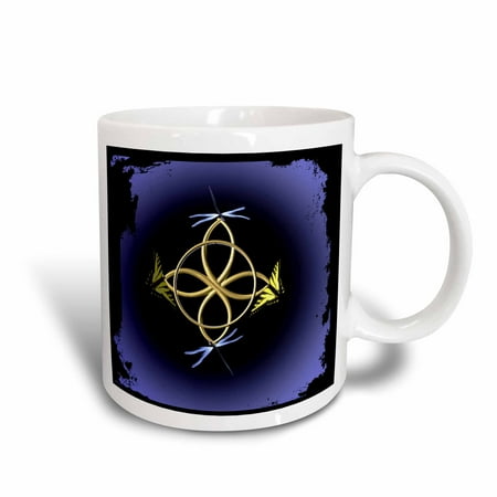 - 3dRose A gold Celtic knot with butterflies and dragonflies, Ceramic Mug, 15-ounce