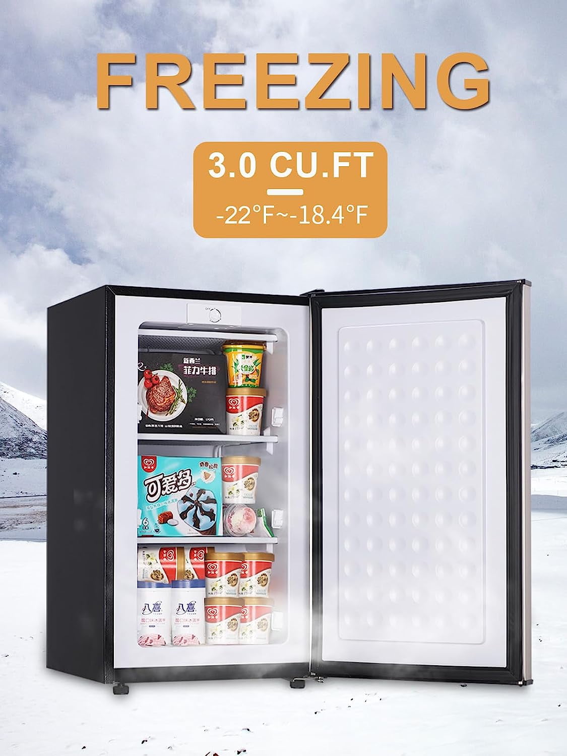 KRIB BLING 3.0 Cu.ft Upright Freezer Compact Mini Freezer with Removab –  GeekChefKitchen