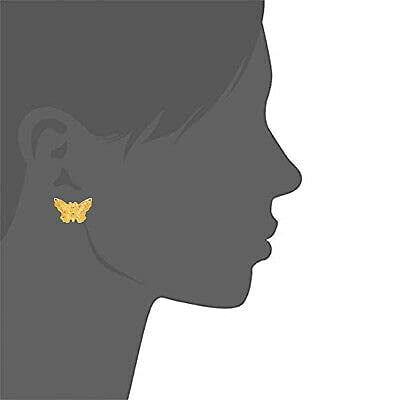 14K Yellow Gold Hammered Diamond Cut Button Stud Earrings - Butterfly Lock