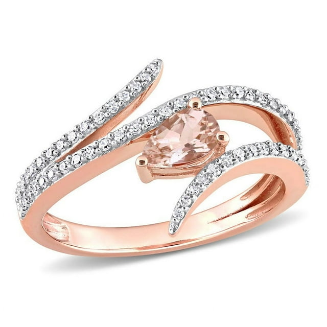 3/8 Carat (ctw) Morganite Open Wrap Ring in 10K Rose Gold with Diamonds