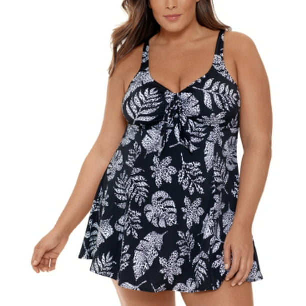 Swim Solutions - Swim Solutions ANIMAL PRINT SPOTTED LEAVES Plus Size ...