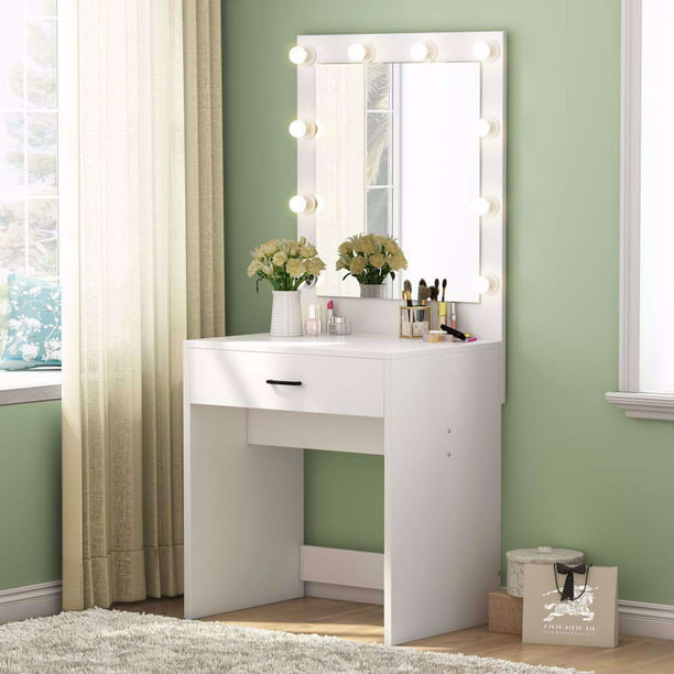 Tribesigns Vanity Set With Lighted, Tribesigns Dressing Vanity Table Set Makeup Lighted Desk With Mirror And Drawer