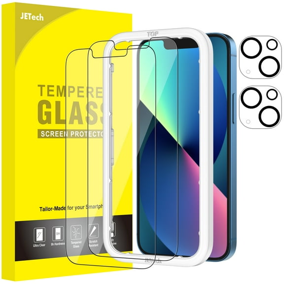 JETech Screen Protector and Camera Lens Protector Compatible with iPhone 13 mini 5.4-Inch with Easy-Installation Tool, Tempered Glass Film, 2-Pack Each