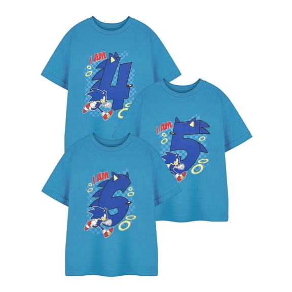 Sonic the Hedgehog Birthday Age Four Boys Blue Short Sleeved T-Shirt | 3-4 Years | Made by Vanilla Underground