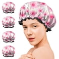 thumbnail image 7 of Shower Caps,Pioneer Flower Floral Print Pattern Waterproof Shower Cap for Women 4 Pieces,Double Reusable Hair Cover for Shower PEVA Elastic Stretch Hem, 7 of 7