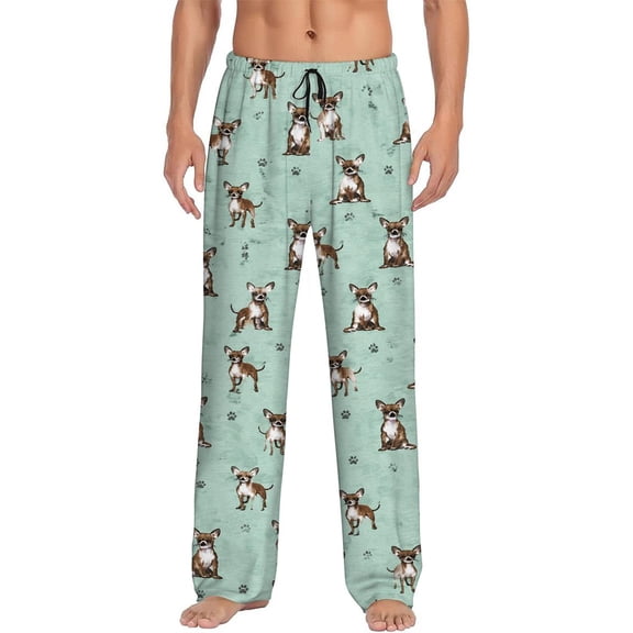 Men's pajama pants featuring a charming chihuahua dog print, soft home pajama pants, casual and comfortable loose fit pajama pants, elastic waistband