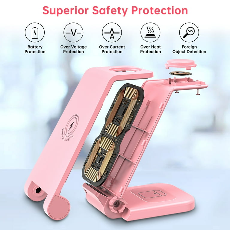 Cshidworld Wireless Charger, 23W 3-in-1 Charging Station, Pink