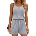 thumbnail image 3 of Women's Casual Spring Summer Solid Short Jumpsuit Elastic Waist Soft Stretchy Fabric Lounge & Outdoor Daily Wear Womens Jumpsuits | UKHCCC,Gray L, 3 of 6