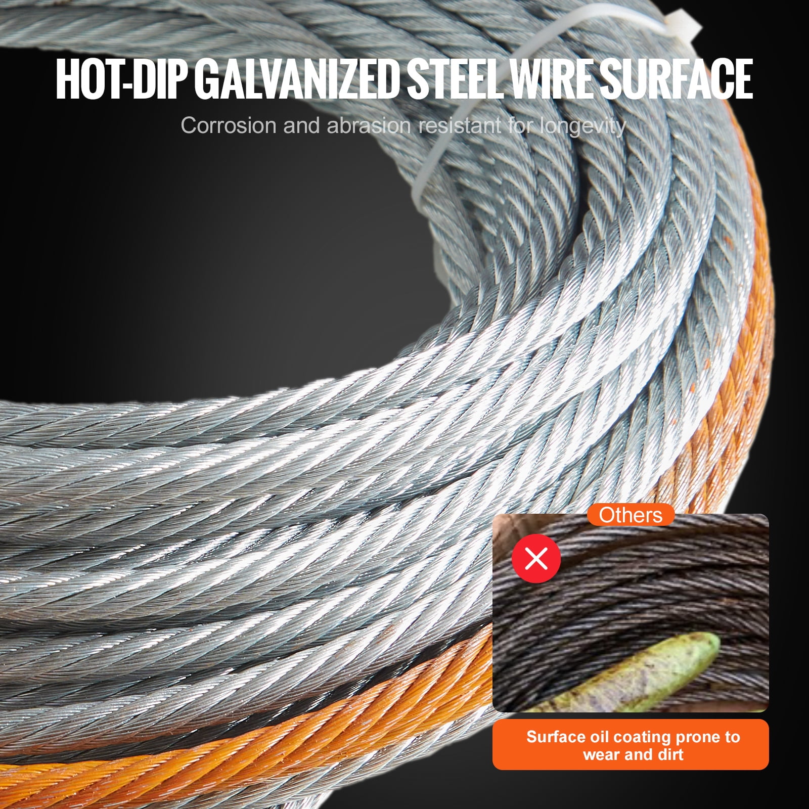 KFFKFF Galvanized Winch Cable, 3/8" x 100' with 15,200 lbs Capacity, Durable Wire Rope & Rotating Hook for SUVs, Trucks, and Off-Road Vehicles
