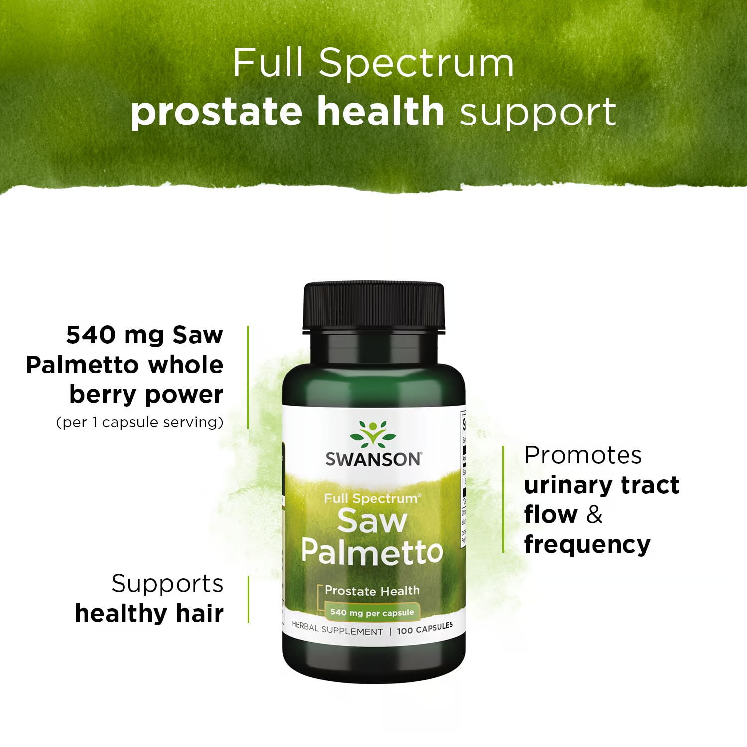 Swanson Saw Palmetto - Herbal Supplement Promoting Male Prostate Health Support - Natural Hair Supplement & Urinary Health Support - 540 mg 100 Capsules (2 Pack)