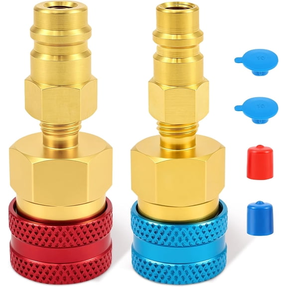 R1234YF to R134A Adapter Kit, Upgraded Adjustable Quick Coupler with 6-Ball Lock Design, High Low Side AC Conversion Fittings for Automotive Refrigerant Charging, Solid Brass, 1/4" SAE(Q)
