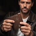 thumbnail image 6 of Compact Leather Trifold Wallet, Handmade Minimalist Full-Grain Leather Wallet for Men, Slim Front Pocket Card Holder with Coin Pouch, 6 of 9