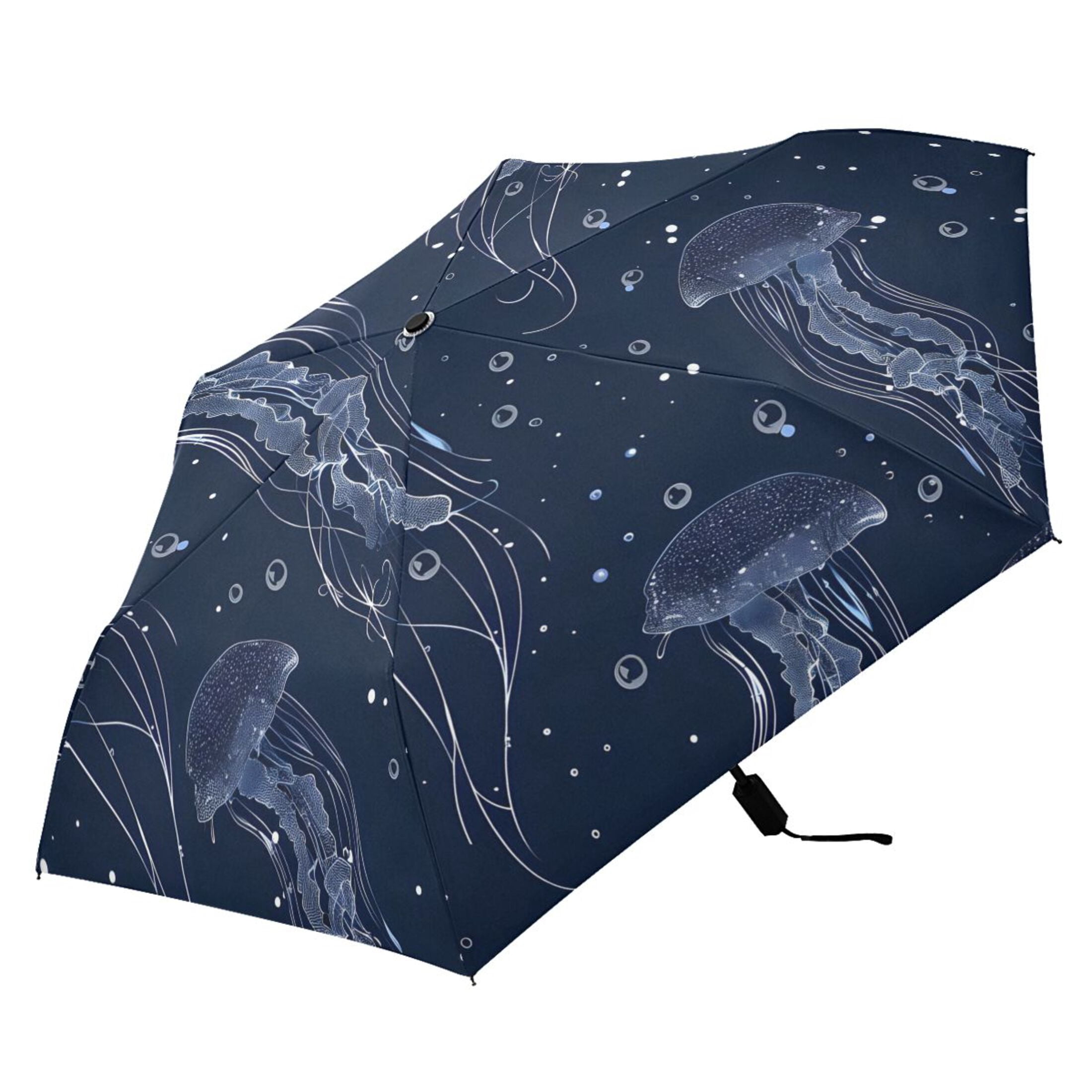 Jellyfish in Sea Compact Sun Umbrella Windproof Travel Umbrellas for Rain Strong Portable UV Protection