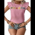 thumbnail image 2 of Blusa de Verano con Bordado Floral para Mujer, Cuello Redondo, Corta Rosa L, 2 of 9