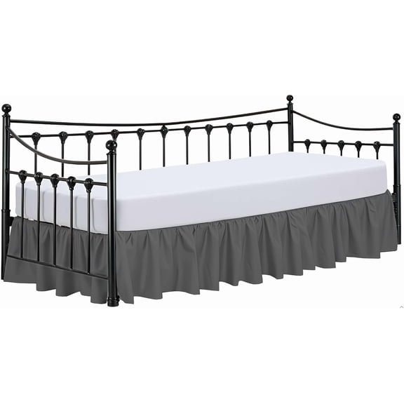 GDDPOD-Twin Daybed Skirt 12 Inch Drop, Dust Ruffle Bed Skirts for Daybeds, Split Corners with Three Side Coverage (Dark Grey)