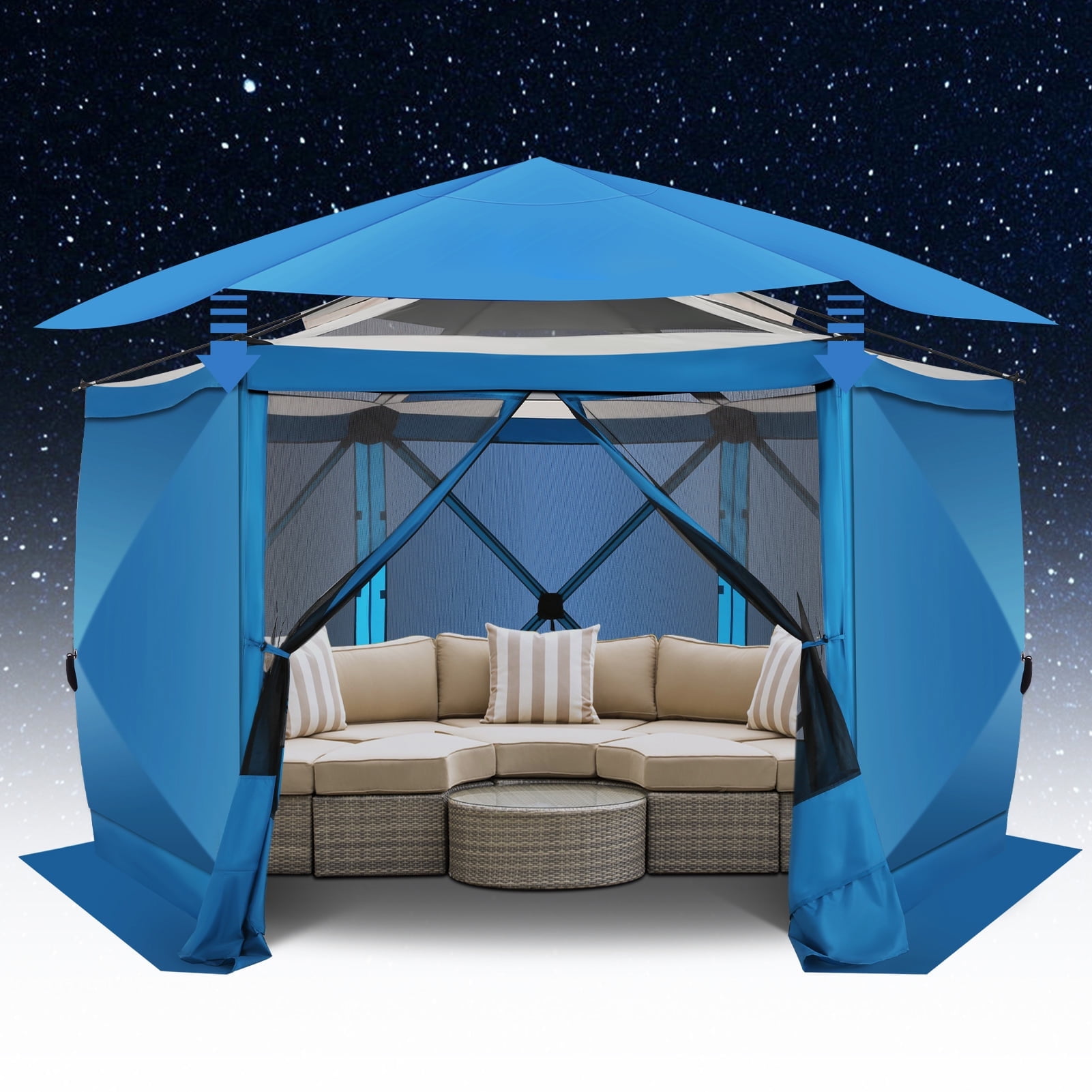 COBIZI Pop up Gazebo Screen Tent Screen House for Camping,12x12 Gazebo with Removable Roof, Outdoor Screened Gazebo with Sidewalls, Tent with Carry Bag and Ground Stakes,Blue(Upgraded)