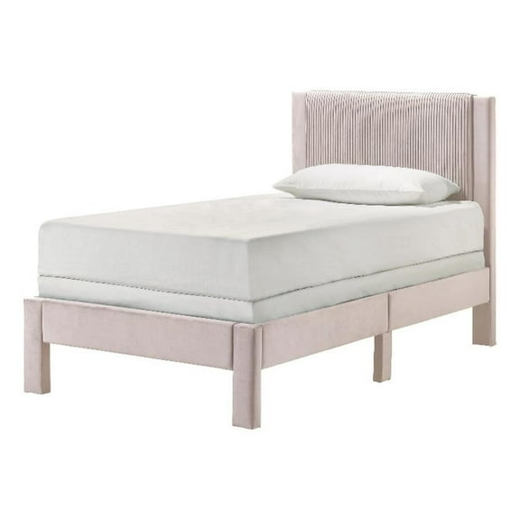 Cery Twin Size Platform Bed- Pink Upholstery- Textured Headboard