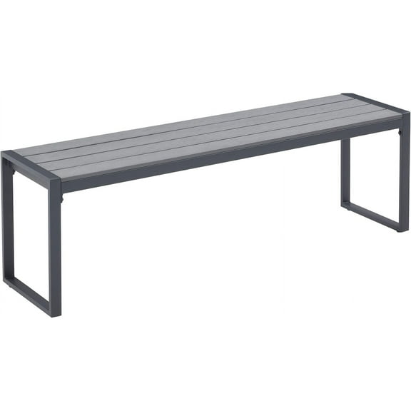 SRJUYK 53.1" Backless Outdoor Garden Bench with Faux Wood Finish, Weather-Resistant Metal Frame for Patio, Lawn, Porch, Grey