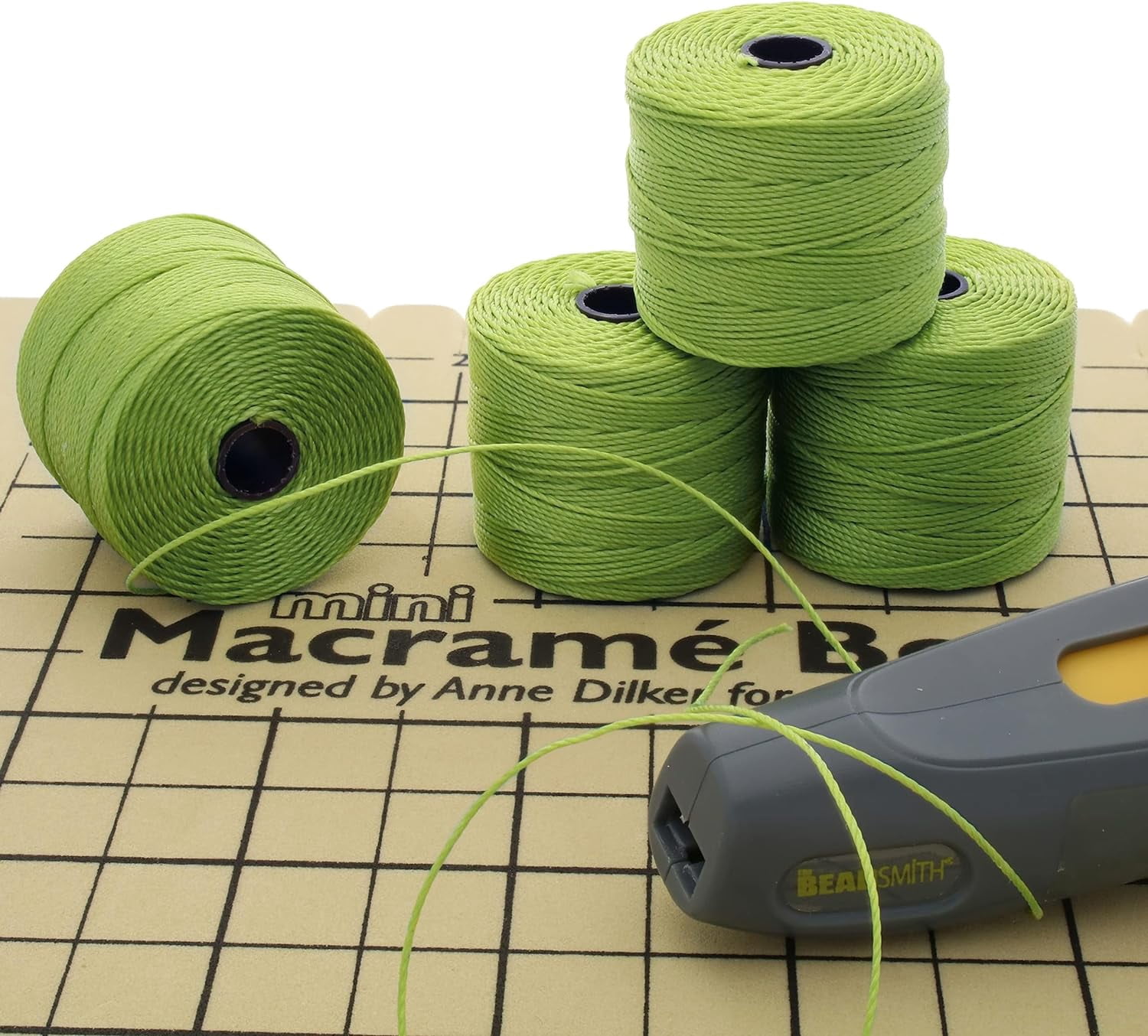 The Beadsmith S-Lon Bead Cord – .5 mm Twisted Nylon Cord, 4 Spools, Avocado Color, TEX210, 77 Yards