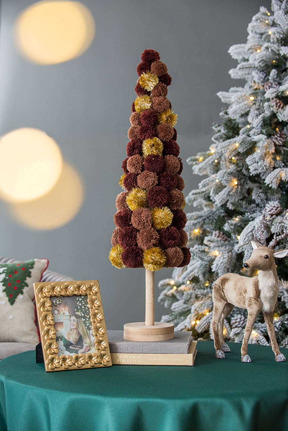 Large Colorful Modern Winter Tree Figurine 31.5 Inch Polyester Foam Pinewood Tabletop Holiday Decor