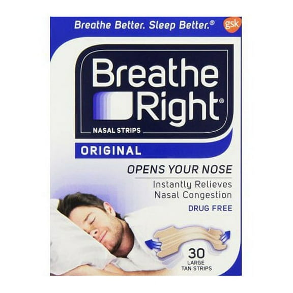 Breathe Right Nasal Strips, Tan, Relieves Nasal Congestion, Large - 30 Ea, 6 Pack