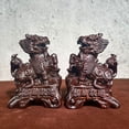 thumbnail image 1 of Large pair of ebony carved Qilin figurines, perfect for home decoration, attracting wealth and protecting the home. A feng shui gift made of redwood., 1 of 3