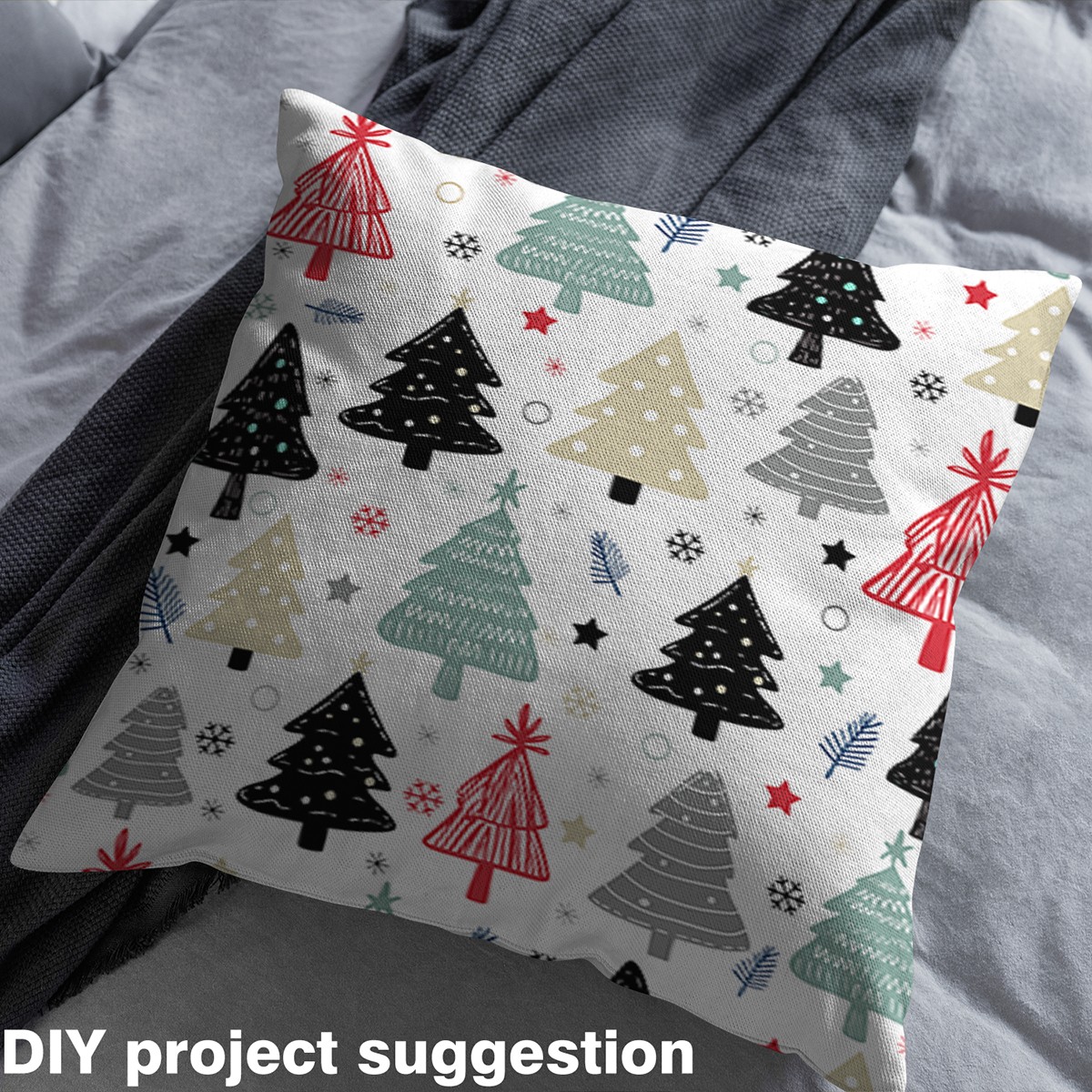 Homewish Boho Style Xmas Tree Fabric by the Yard 2 Yard,Merry Christmas Room Decor Fabric by the Yard,Black Green White Fabric for Sewing For Girl Boy,Luxury Bedroom Decor