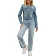 thumbnail image 2 of INSPIRE CHIC Women's  Jacket Denim Collarless Button Down Western Long Sleeve Jean Cropped Jackets M Vintage Blue, 2 of 6