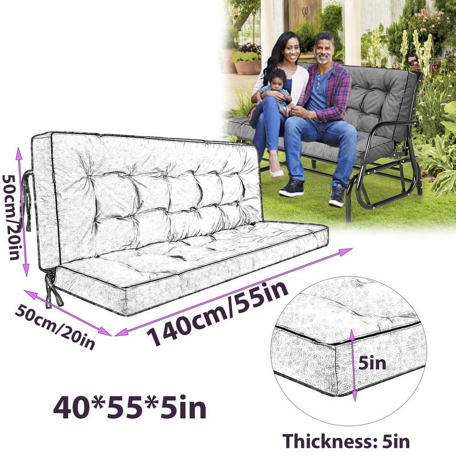 Swing Cushions 3 Seater Replacement, Waterproof Porch Swing Cushions, Thicken 5" Bench Cushions for Outdoor Furniture With Backrest , Patio Garden Loveseat Sofa Pads