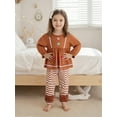 thumbnail image 3 of Spewahor Toddler Baby Girls Christmas Fall Outfit 6 12 18 24 Months 2T 3T 4T Long Sleeve Gingerbread Man T-shirt with Striped Pants Clothing Set Fall Outfit, 3 of 9